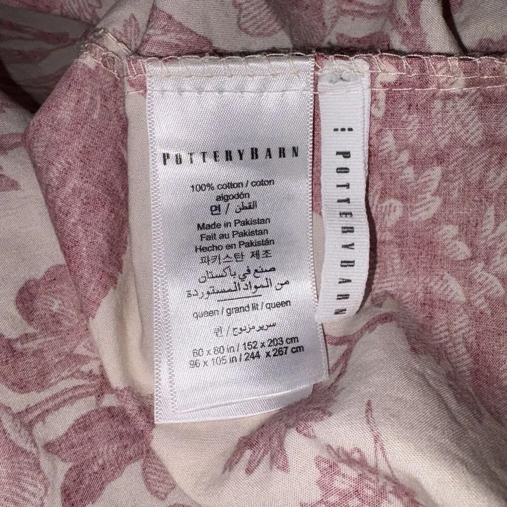 Pottery Barn Sorrel Red Ivory Toile Queen Size Fitted Sheet 100% Cotton